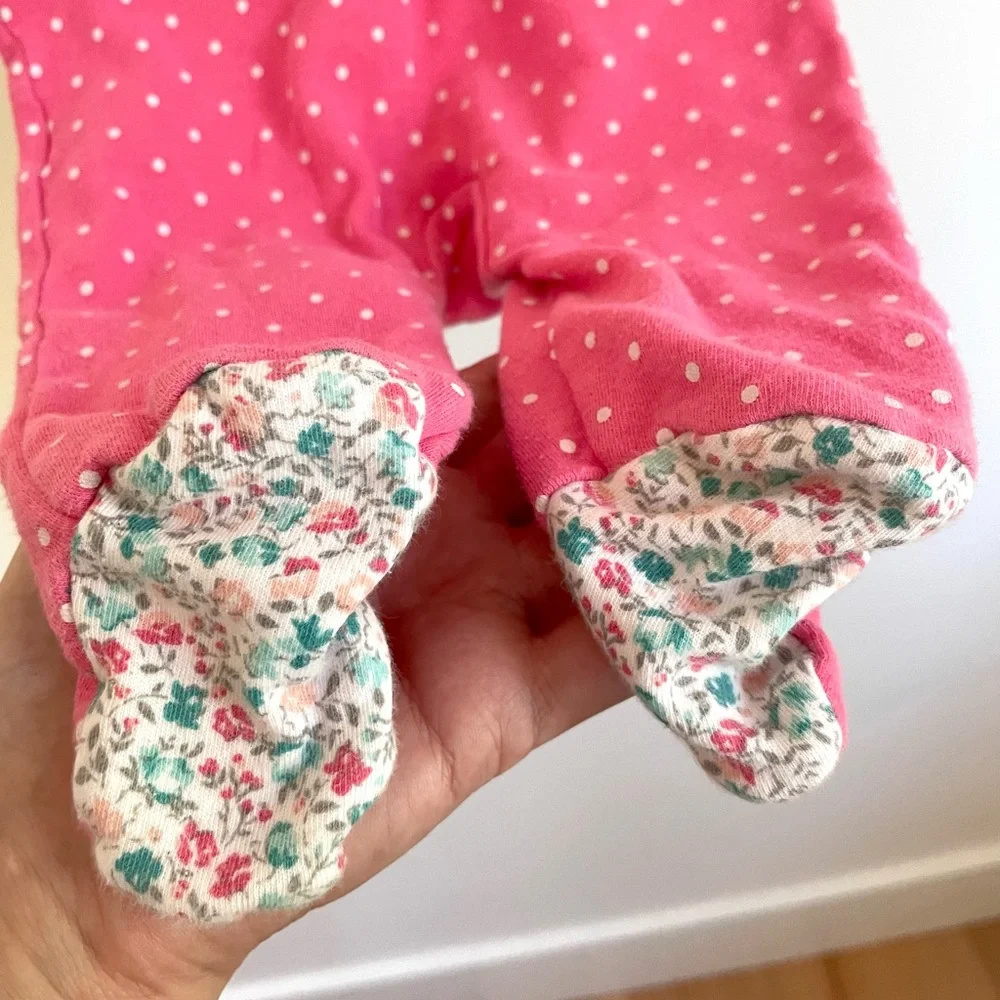 4/$20💥Owl Baby Girl Footie Sleeper One Piece, Pink & White Polka Dots - Picture 3 of 11